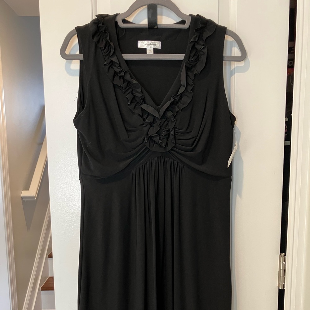 dressbarn Black Ruffled V Neck Midi Dress LBD